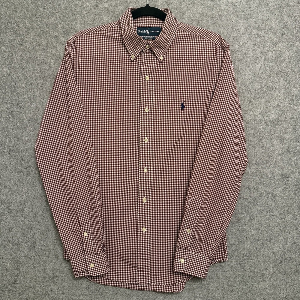Ralph Lauren Shirt Mens M Custom Fit Red White Gingham Check Button Down Pony